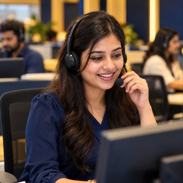 Friendly customer support agent on a call